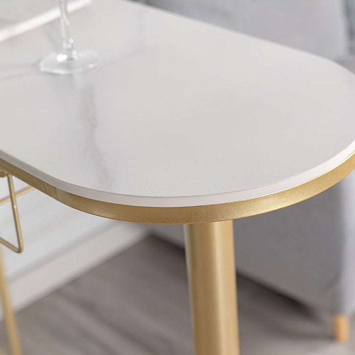 Glam Style Gold Iron Bar Table 41.3"H Faux Marble White Top Bistro Table with Wine Rack