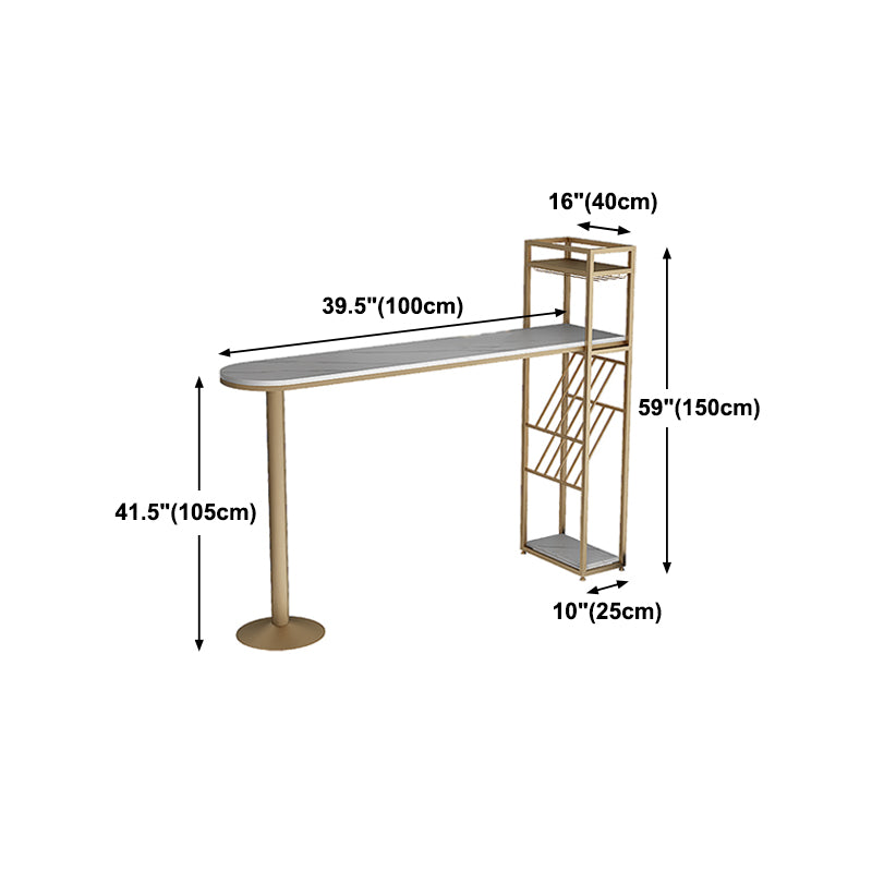 Glam Style Gold Iron Bar Table 41.3"H Faux Marble White Top Bistro Table with Wine Rack