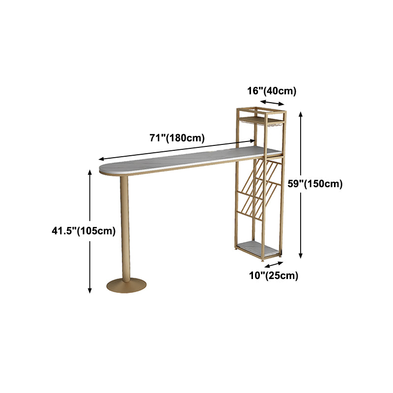 Glam Style Gold Iron Bar Table 41.3"H Faux Marble White Top Bistro Table with Wine Rack