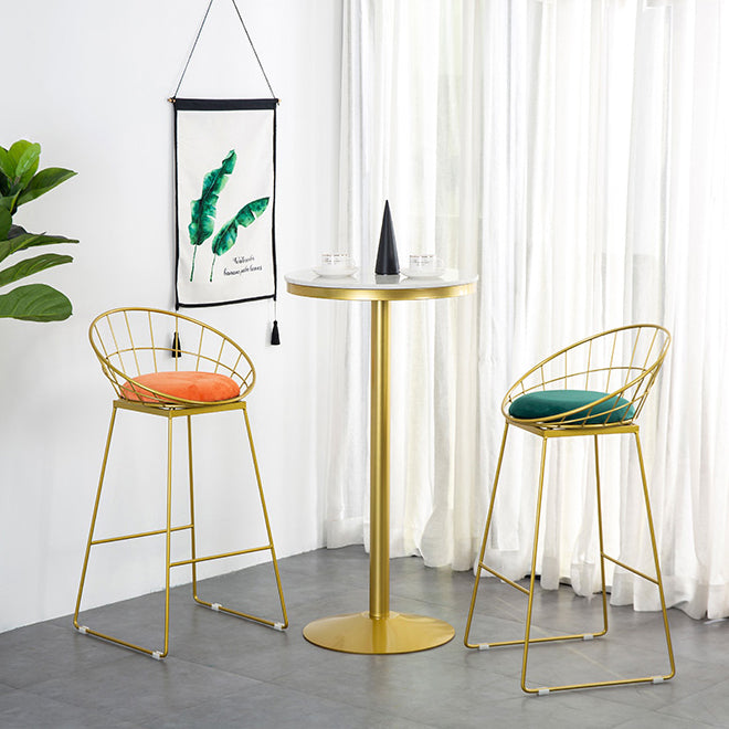 Glam Style Gold Iron Bar Table Marble Round Indoor Pedestal Bistro Table - 21.6"W x 41.3"H