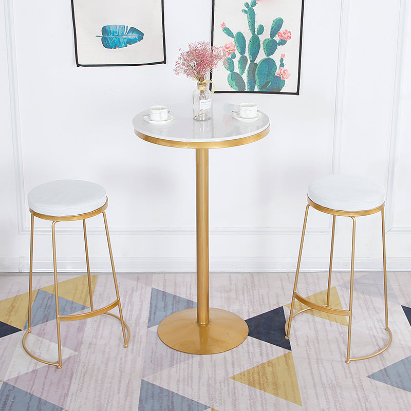 Glam Style Gold Iron Bar Table Marble Round Indoor Pedestal Bistro Table - 21.6"W x 41.3"H