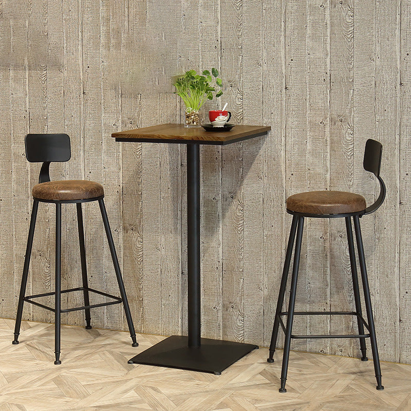 Industrial Black Metal Bar Table Wood 21.6"W Top Indoor Pedestal Bistro Table