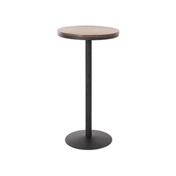 Industrial Black Metal Bar Table Wood 21.6"W Top Indoor Pedestal Bistro Table