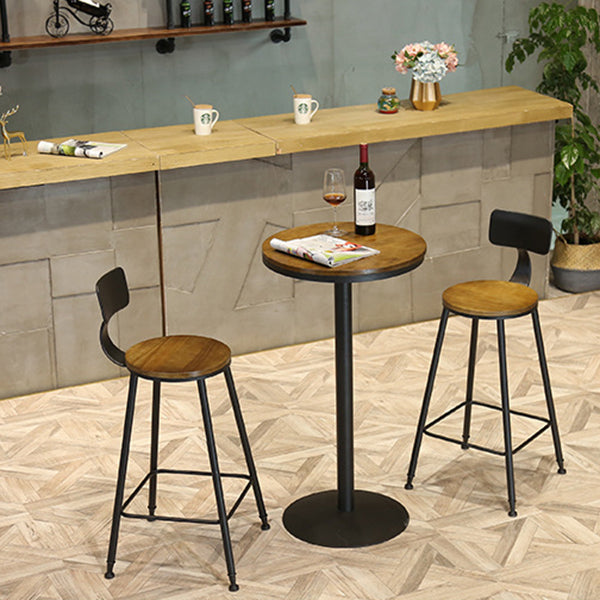 Industrial Black Metal Bar Table Wood 21.6"W Top Indoor Pedestal Bistro Table