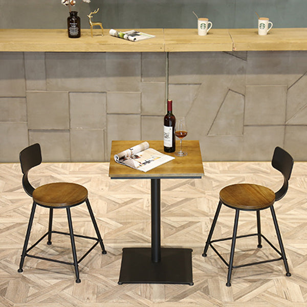 Industrial Black Metal Bar Table Wood 21.6"W Top Indoor Pedestal Bistro Table