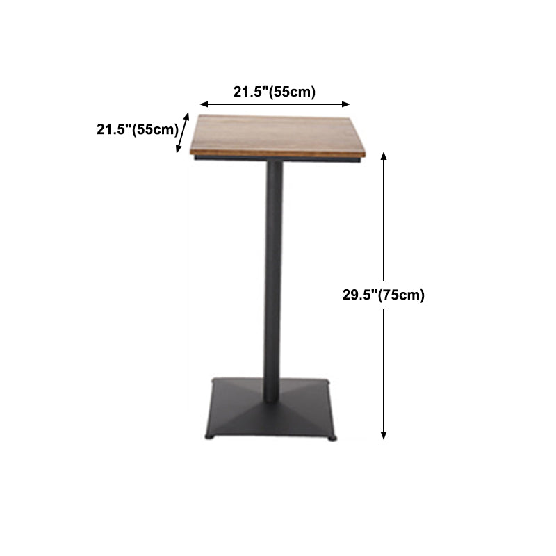 Industrial Black Metal Bar Table Wood 21.6"W Top Indoor Pedestal Bistro Table