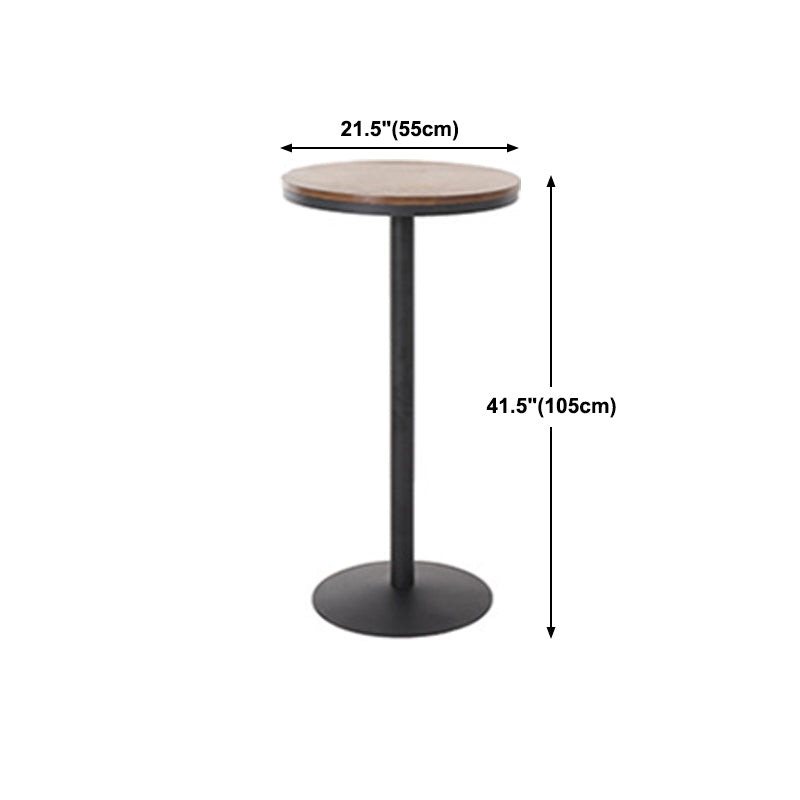 Industrial Black Metal Bar Table Wood 21.6"W Top Indoor Pedestal Bistro Table