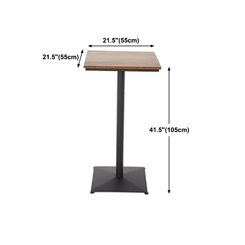 Industrial Black Metal Bar Table Wood 21.6"W Top Indoor Pedestal Bistro Table