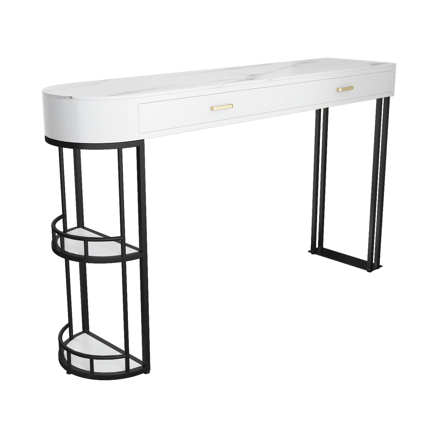 White Stone Glam Indoor Bar Dining Table Iron Double Pedestal Bistro Table Fixed Table