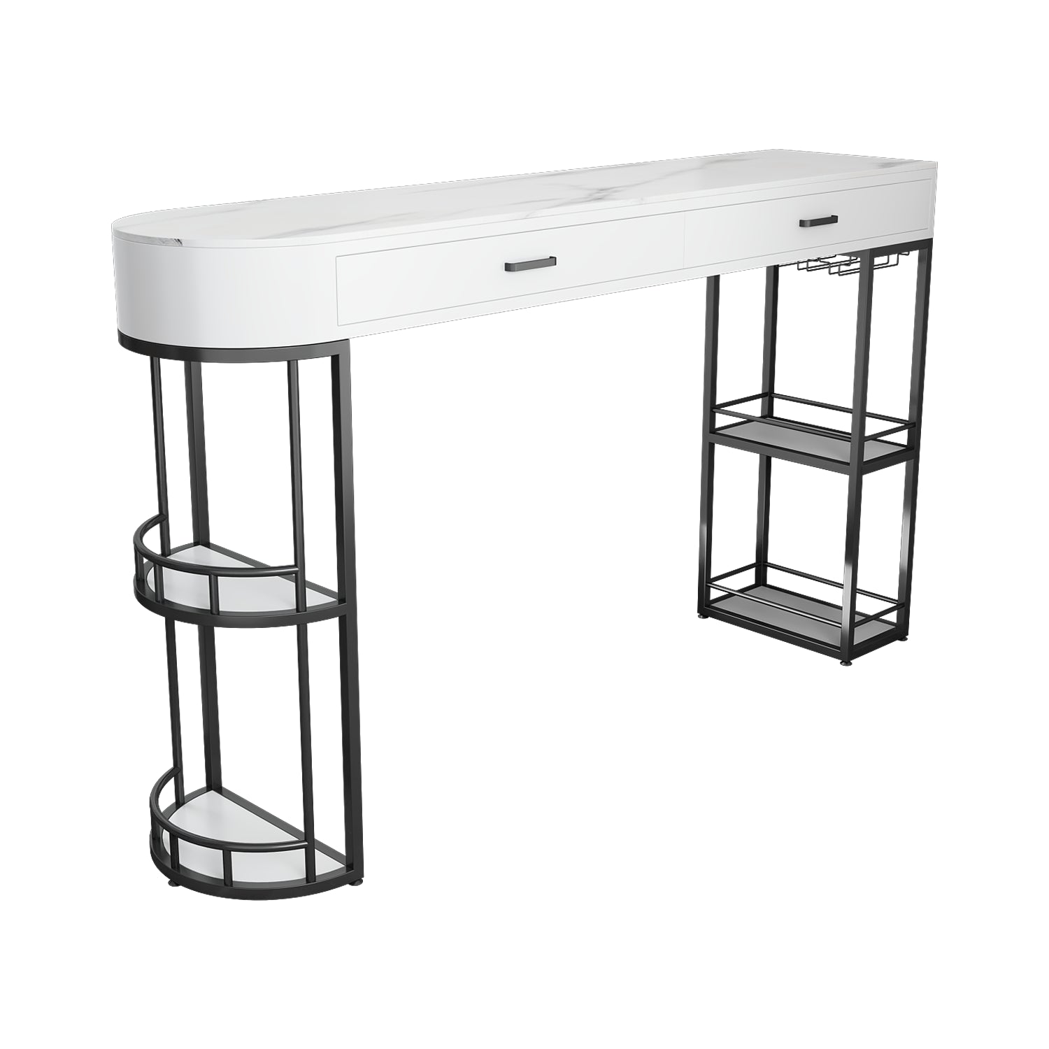 White Stone Glam Indoor Bar Dining Table Iron Double Pedestal Bistro Table Fixed Table
