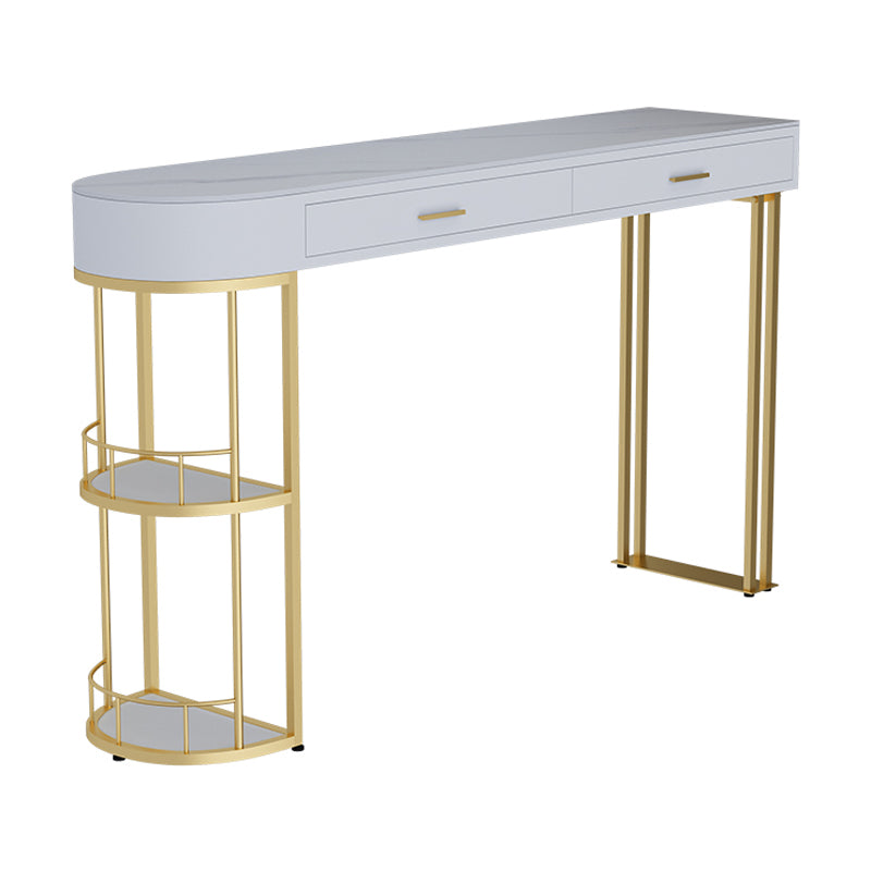 White Stone Glam Indoor Bar Dining Table Iron Double Pedestal Bistro Table Fixed Table