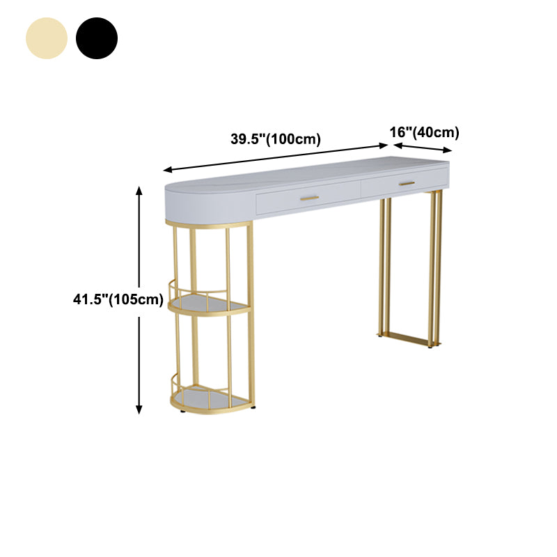 White Stone Glam Indoor Bar Dining Table Iron Double Pedestal Bistro Table Fixed Table