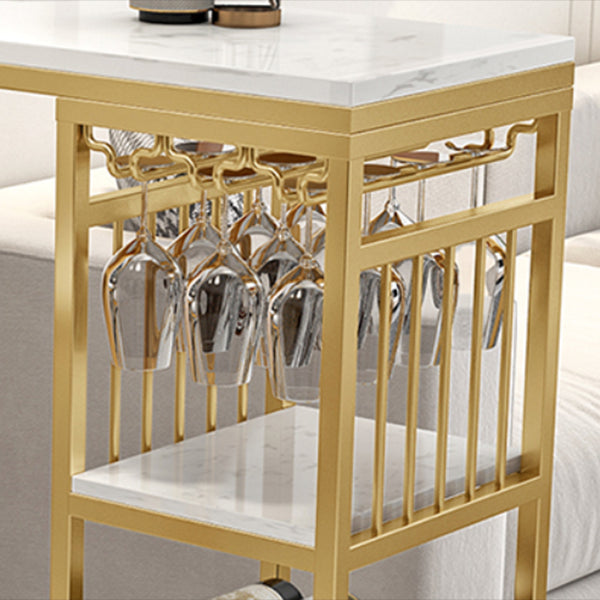 Glam White Marble Bar Dining Table Metal Double Pedestal Bistro Table with Shelve