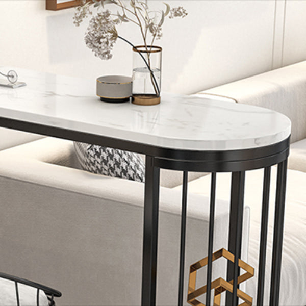Glam White Marble Bar Dining Table Metal Double Pedestal Bistro Table with Shelve