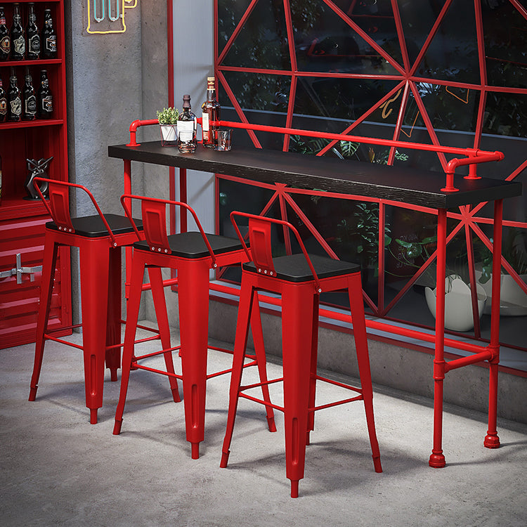 Industrial Style Red Iron Bar Table Rectangle Black Wood Top Indoor 41.34"H Bistro Table