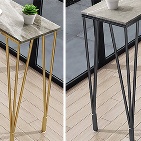 Glam Grey Stone Bar Dining Table Rectangle Indoor Bistro Table with Four Pedestal