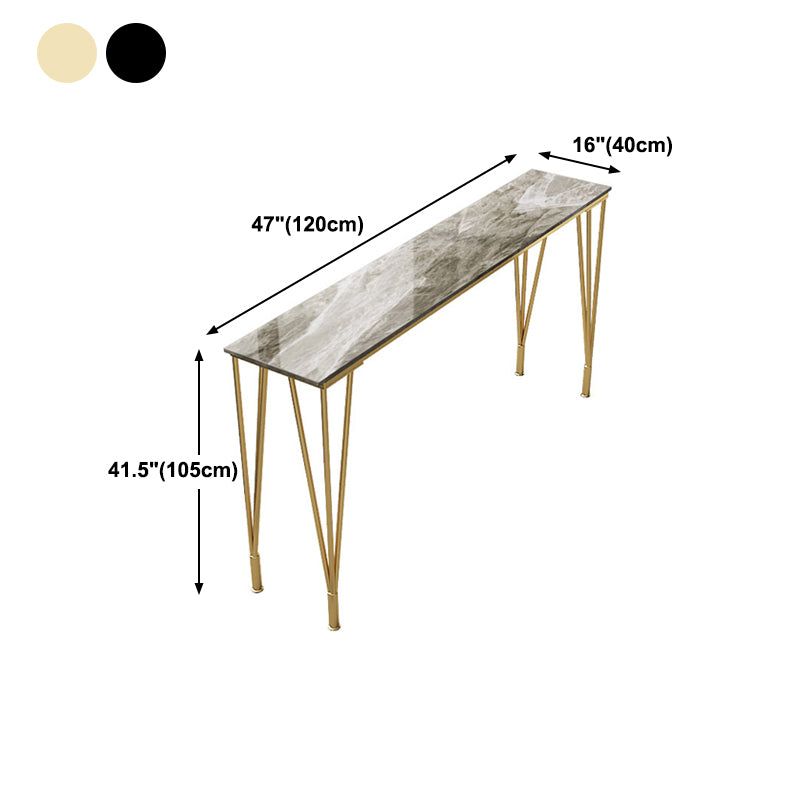 Glam Grey Stone Bar Dining Table Rectangle Indoor Bistro Table with Four Pedestal