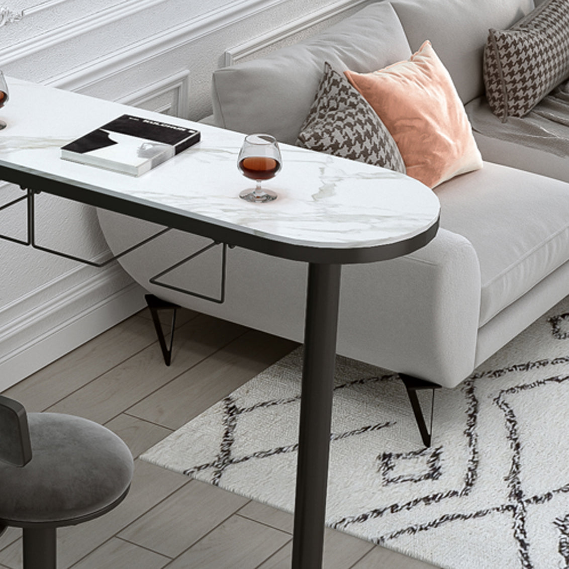 Glam Style Iron Bar Table 41.3"H Faux Marble White Top Bistro Table with Wine Rack