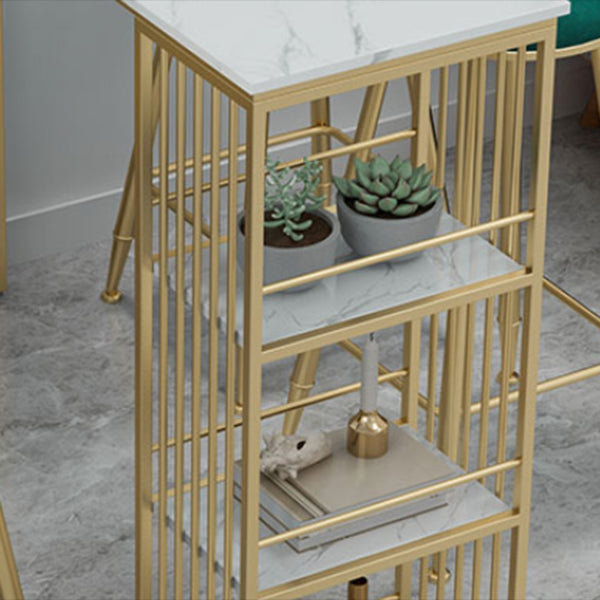 Glam White Marble Bar Dining Table Rectangle Indoor Bistro Table with Shelve