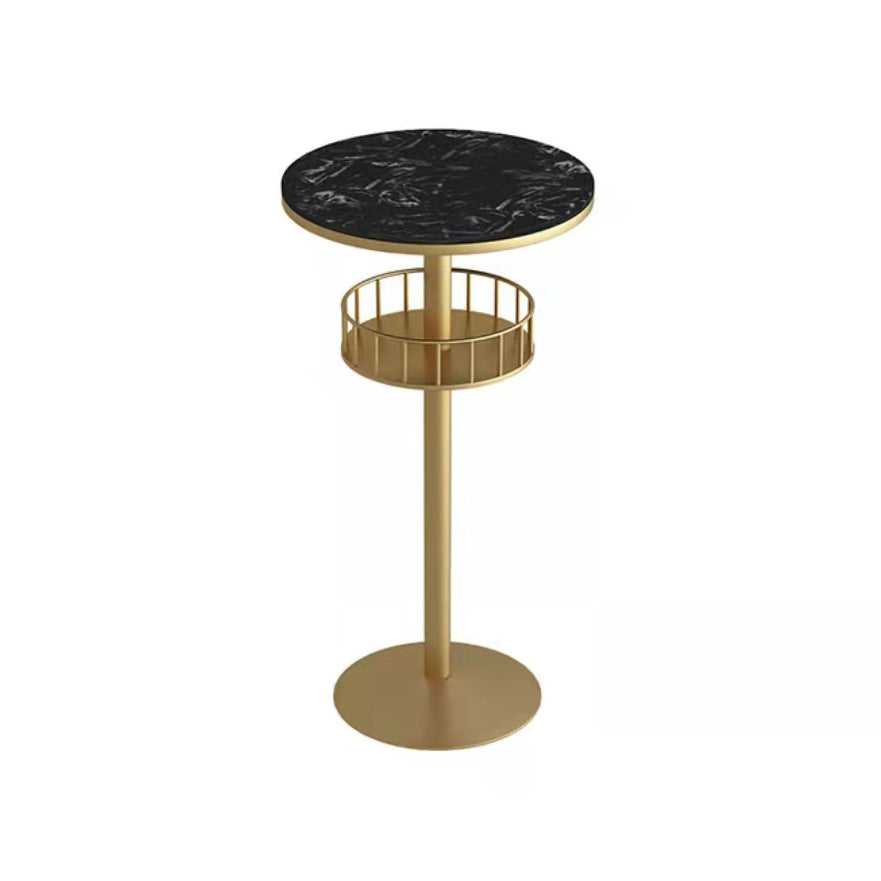 Glam Style Iron Marble Bar Table Indoor Pedestal Bistro Table - 21.6"W x 41.3"H