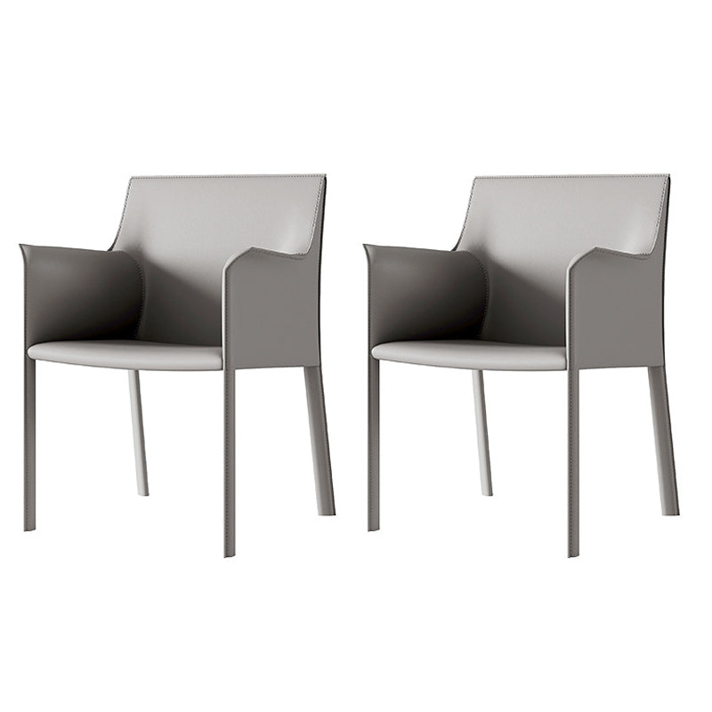Metal Contemporary Dining Side Chairs Dining Room Solid Back Chair with Arm (Set of 2)