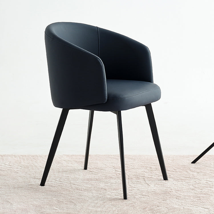 Contemporary Leather Arm Chair Matte Finish Solid Back Dining Chair