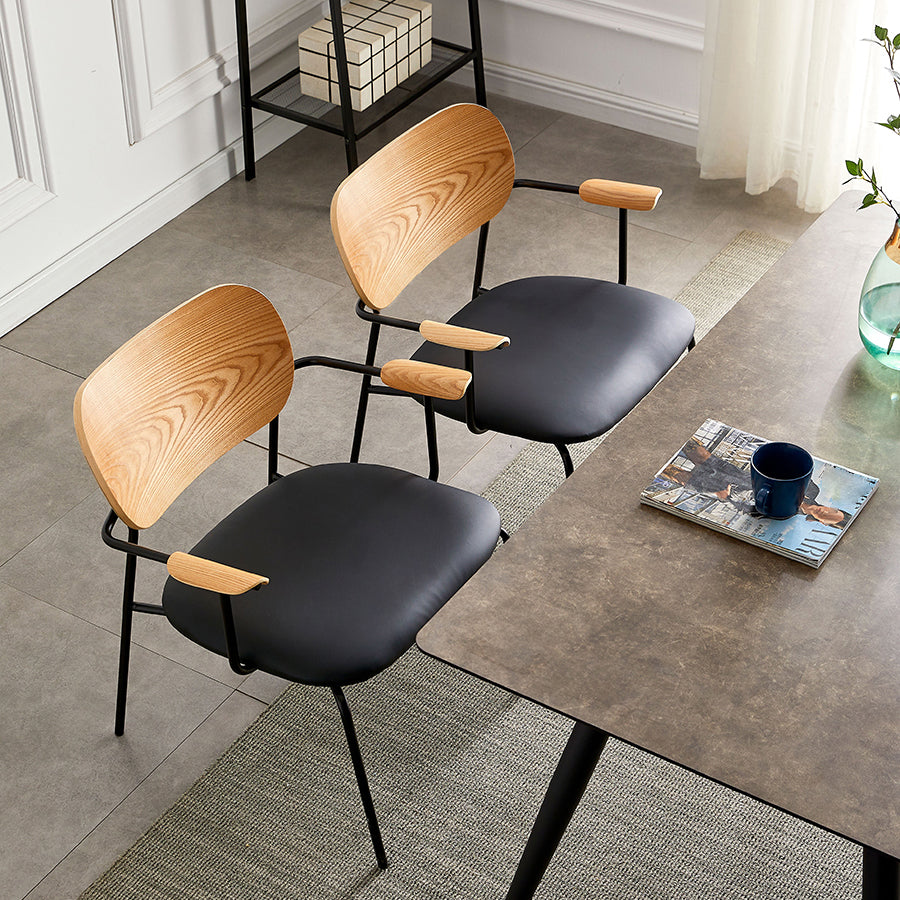 Silla moderna para interiores y exteriores, silla auxiliar de comedor con respaldo abierto de metal y brazo