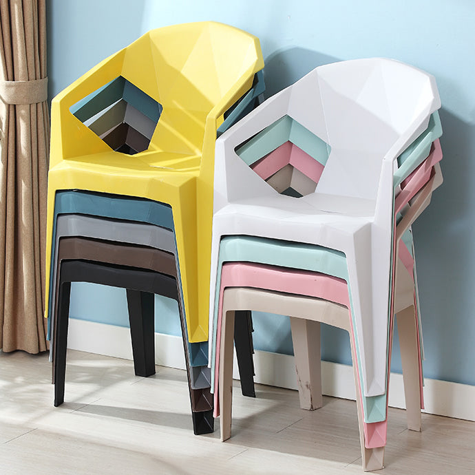 Silla de comedor de plástico de estilo contemporáneo, sillas laterales apilables con brazo de comedor para cocina