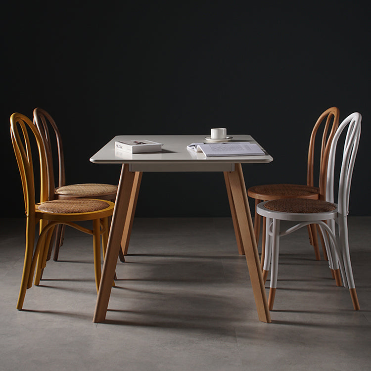 Silla de comedor de estilo tradicional, silla lateral de comedor con respaldo Windsor de cocina de madera de ratán