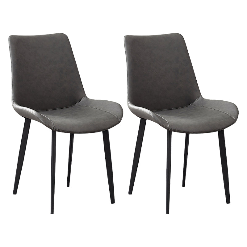 Upholstered Armless Dining Chairs Leather Solid Back Side Chairs with Metal Legs