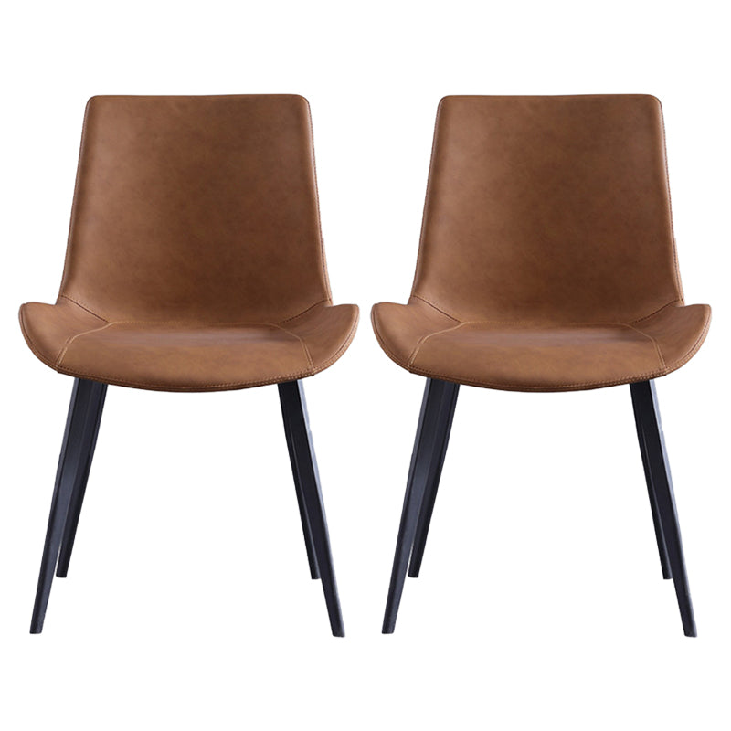 Upholstered Armless Dining Chairs Leather Solid Back Side Chairs with Metal Legs