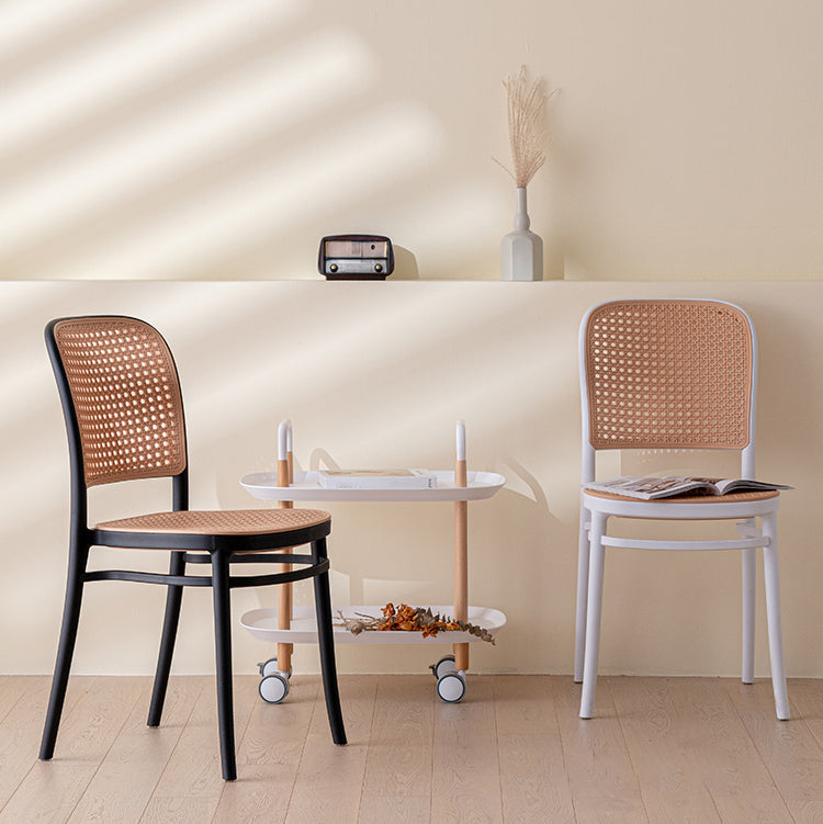 Silla sin brazos de comedor de plástico moderno, silla lateral de comedor con respaldo abierto para uso en restaurantes