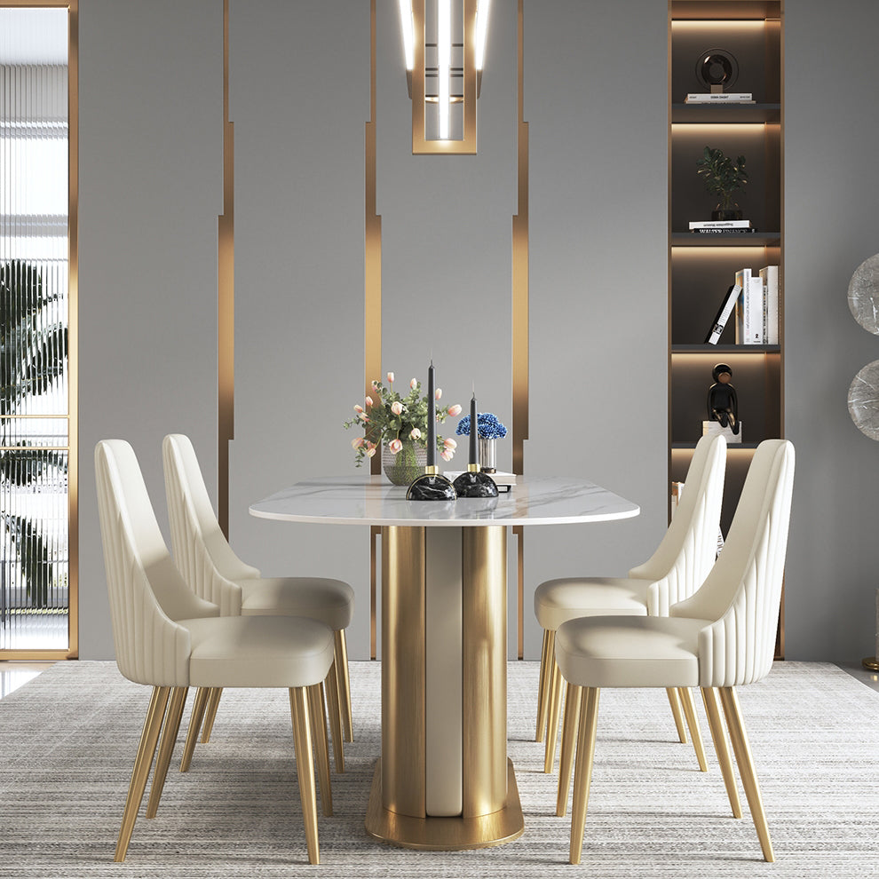 Silla sin brazos de comedor de cuero sintético Glam, silla de comedor de metal para uso doméstico