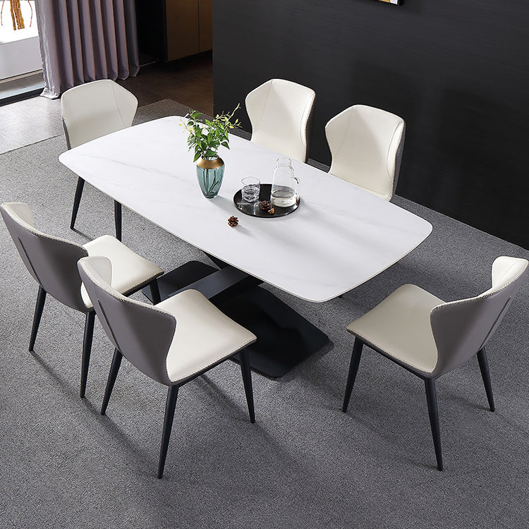 Traditional Luxury Rectangle Dining Table Sintered Stone Table with Pedestal Base