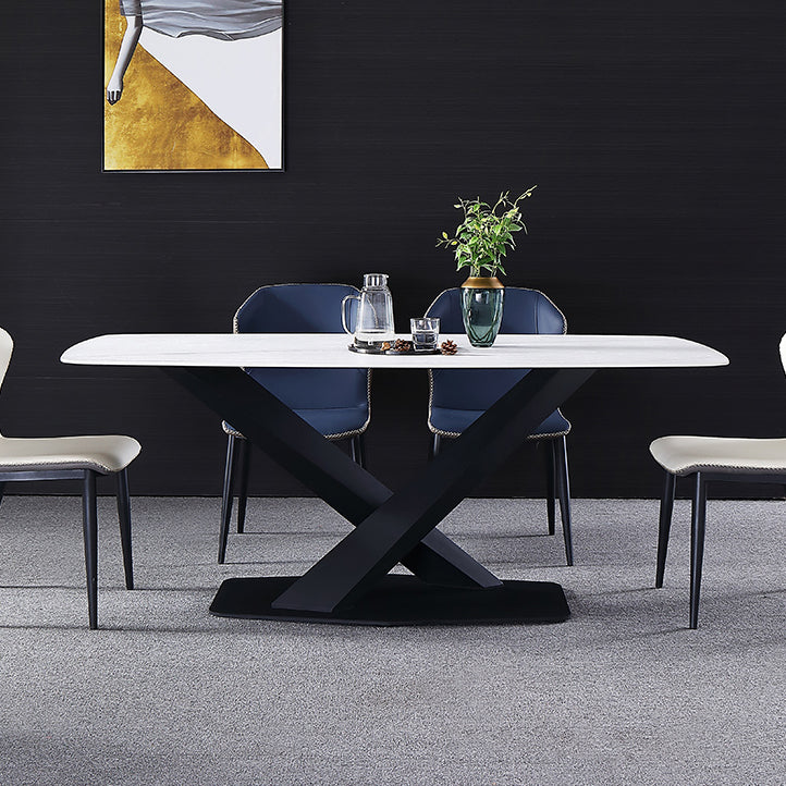 Traditional Luxury Rectangle Dining Table Sintered Stone Table with Pedestal Base