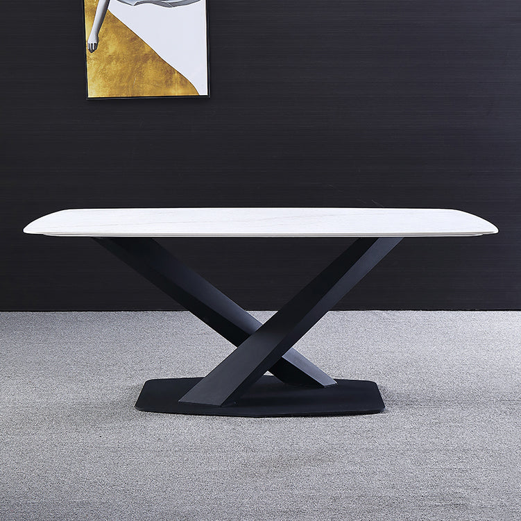 Traditional Luxury Rectangle Dining Table Sintered Stone Table with Pedestal Base