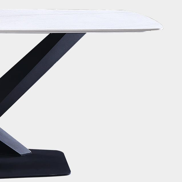Traditional Luxury Rectangle Dining Table Sintered Stone Table with Pedestal Base