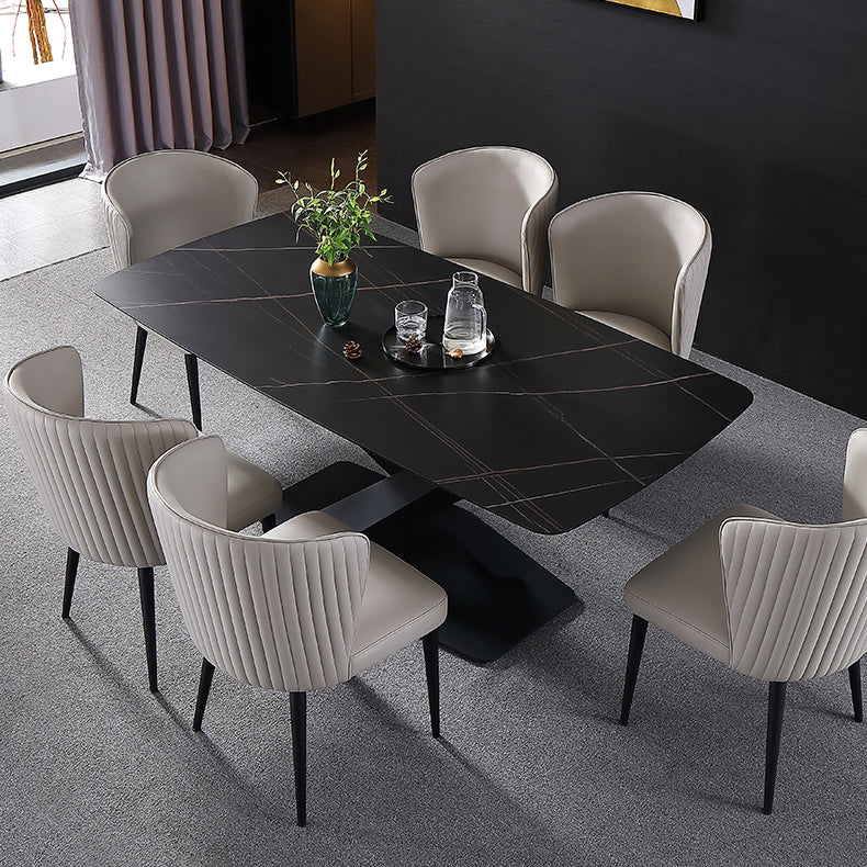 Traditional Luxury Rectangle Dining Table Sintered Stone Table with Pedestal Base