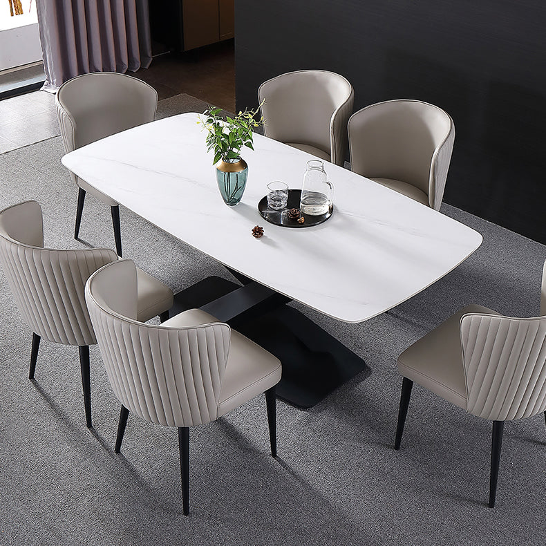 Traditional Luxury Rectangle Dining Table Sintered Stone Table with Pedestal Base