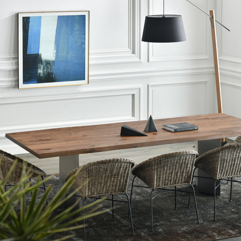Rectangle Luxury Style Dining Table Wood Color Fixed Table with Solid Wood