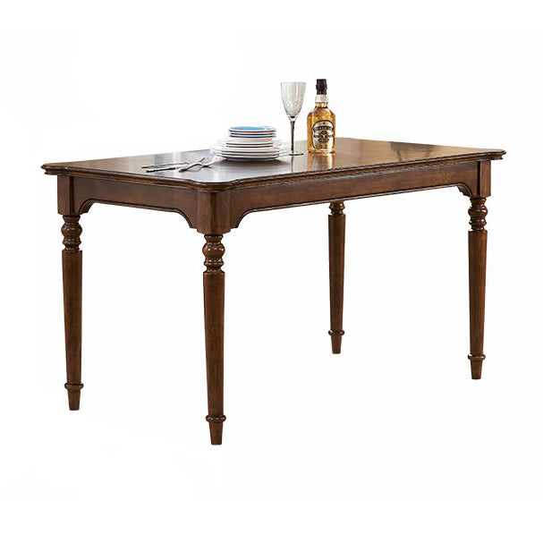Mesa de comedor medieval moderna rectangular de madera de caucho en color marrón con 4 patas