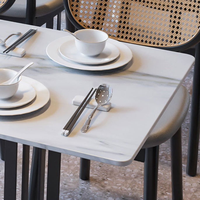 Tavolo da pranzo in stile industriale bianco tavolo da pranzo in pietra sinterizzato con cornice nera per sala da pranzo