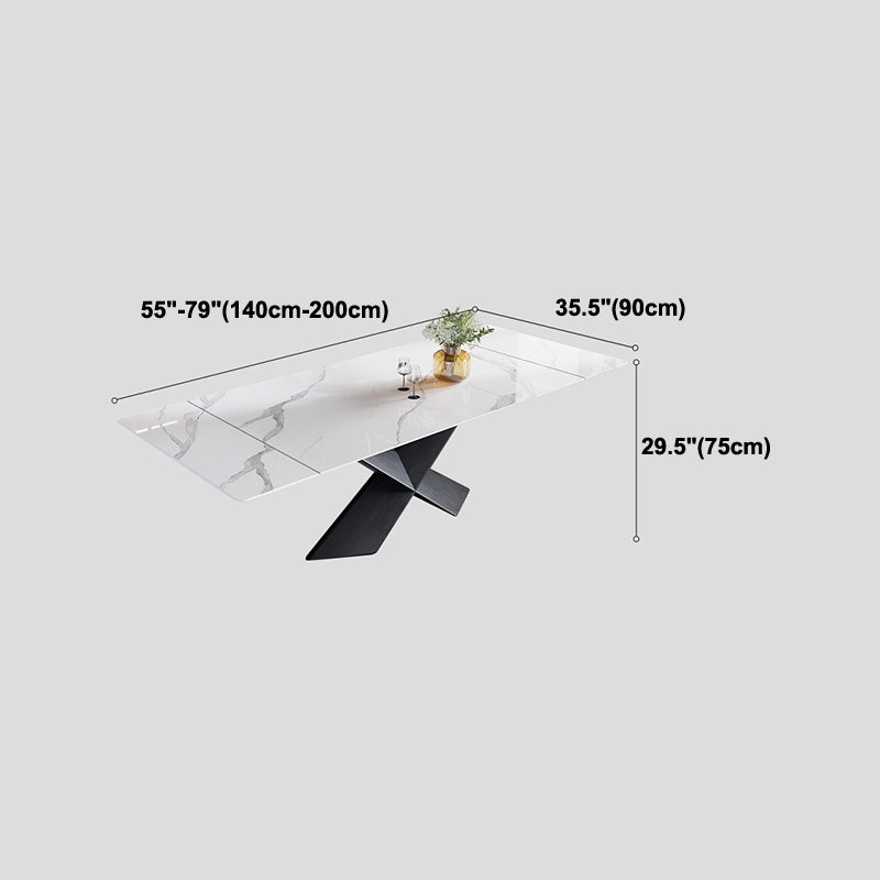 Mesa de comedor de piedra sinterizada extensible Mesa blanca industrial con pedestal de metal