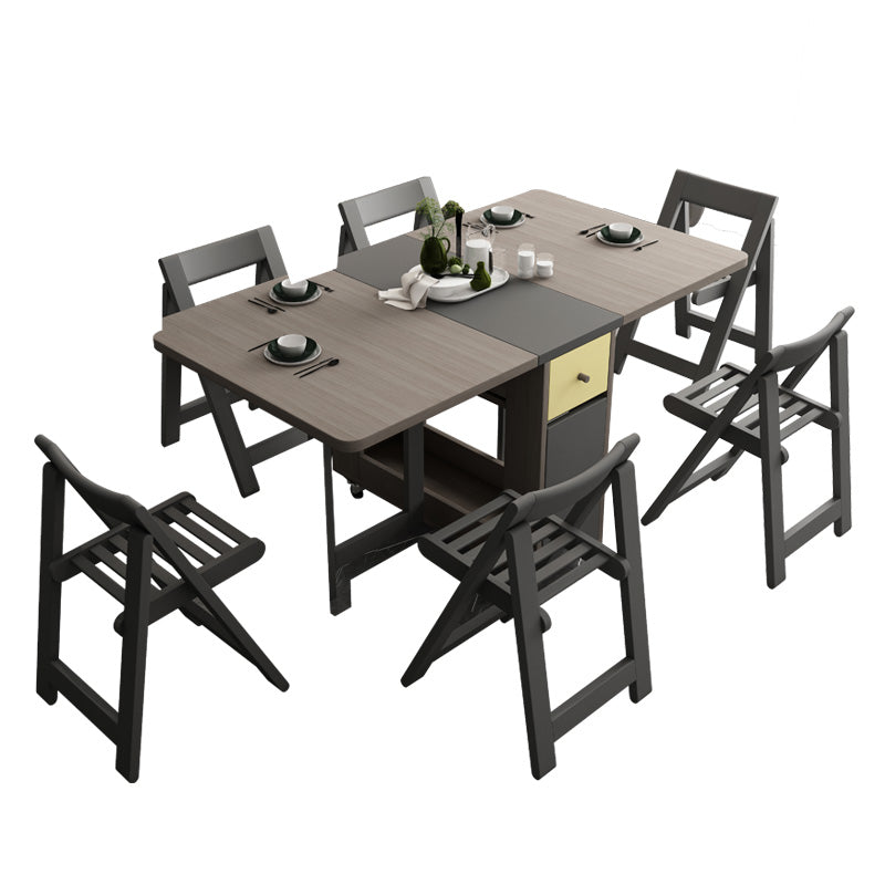 Mid-Century Brown Dining Table Rectangle Wooden Drop Leaf Dining Table for Home