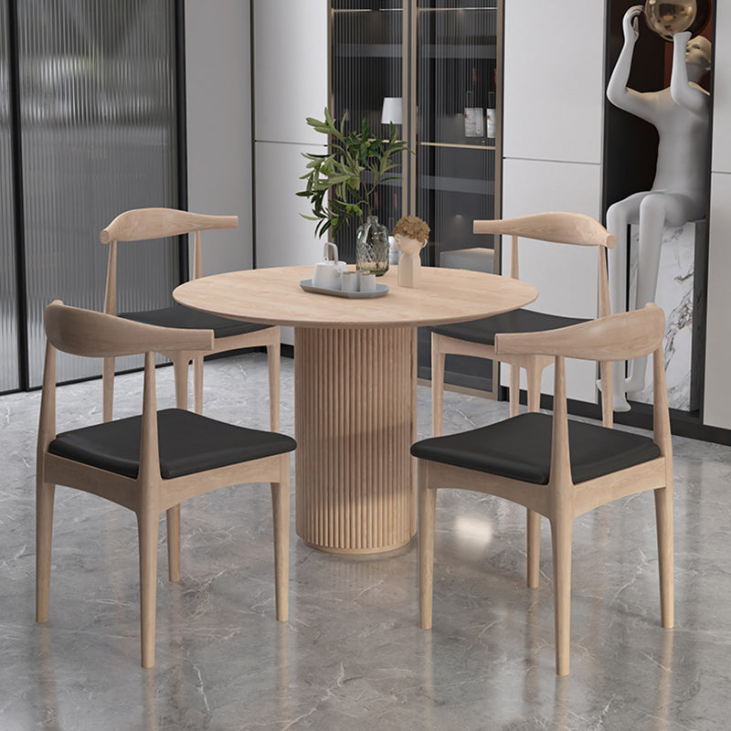 Round Pedestal Casual Dining Table Light Wood Color Fixed Table with Pinewood Solid Wood