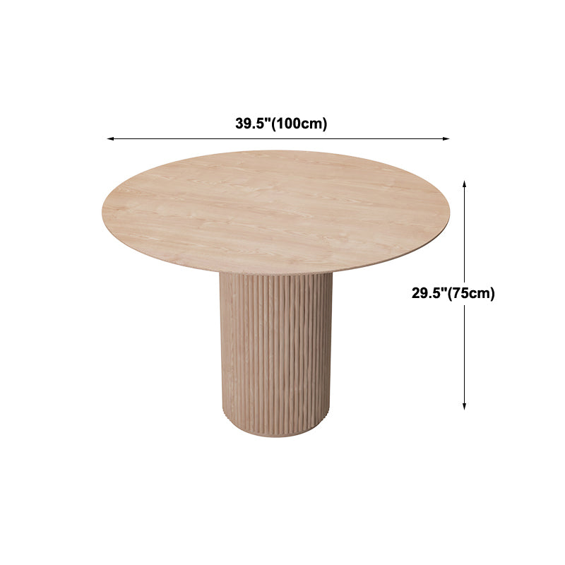 Round Pedestal Casual Dining Table Light Wood Color Fixed Table with Pinewood Solid Wood