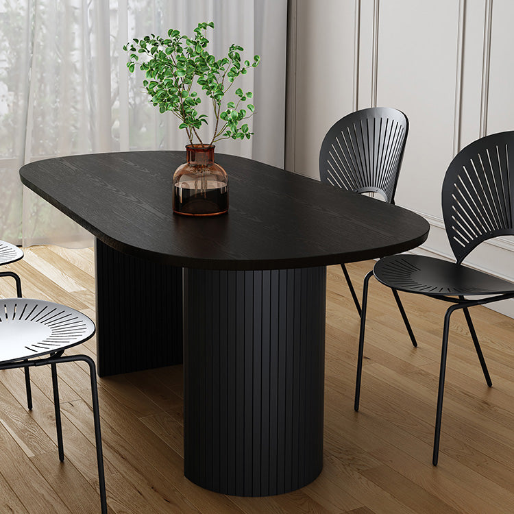 Moderne stijl ovale eettafel dubbele voetstuk eettafel met zwarte poten