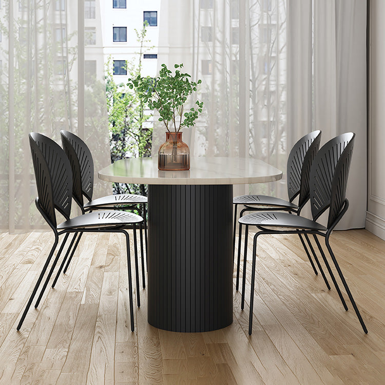 Moderne stijl ovale eettafel dubbele voetstuk eettafel met zwarte poten