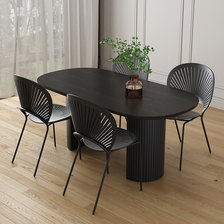 Moderne stijl ovale eettafel dubbele voetstuk eettafel met zwarte poten