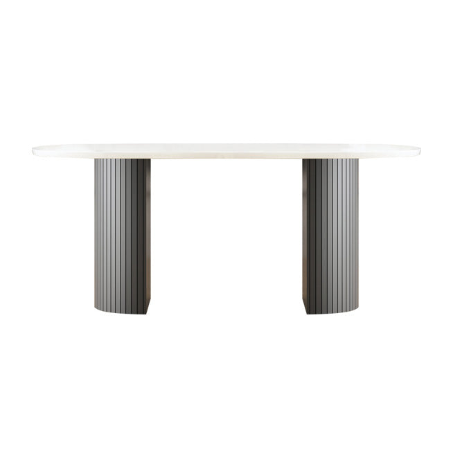Moderne stijl ovale eettafel dubbele voetstuk eettafel met zwarte poten